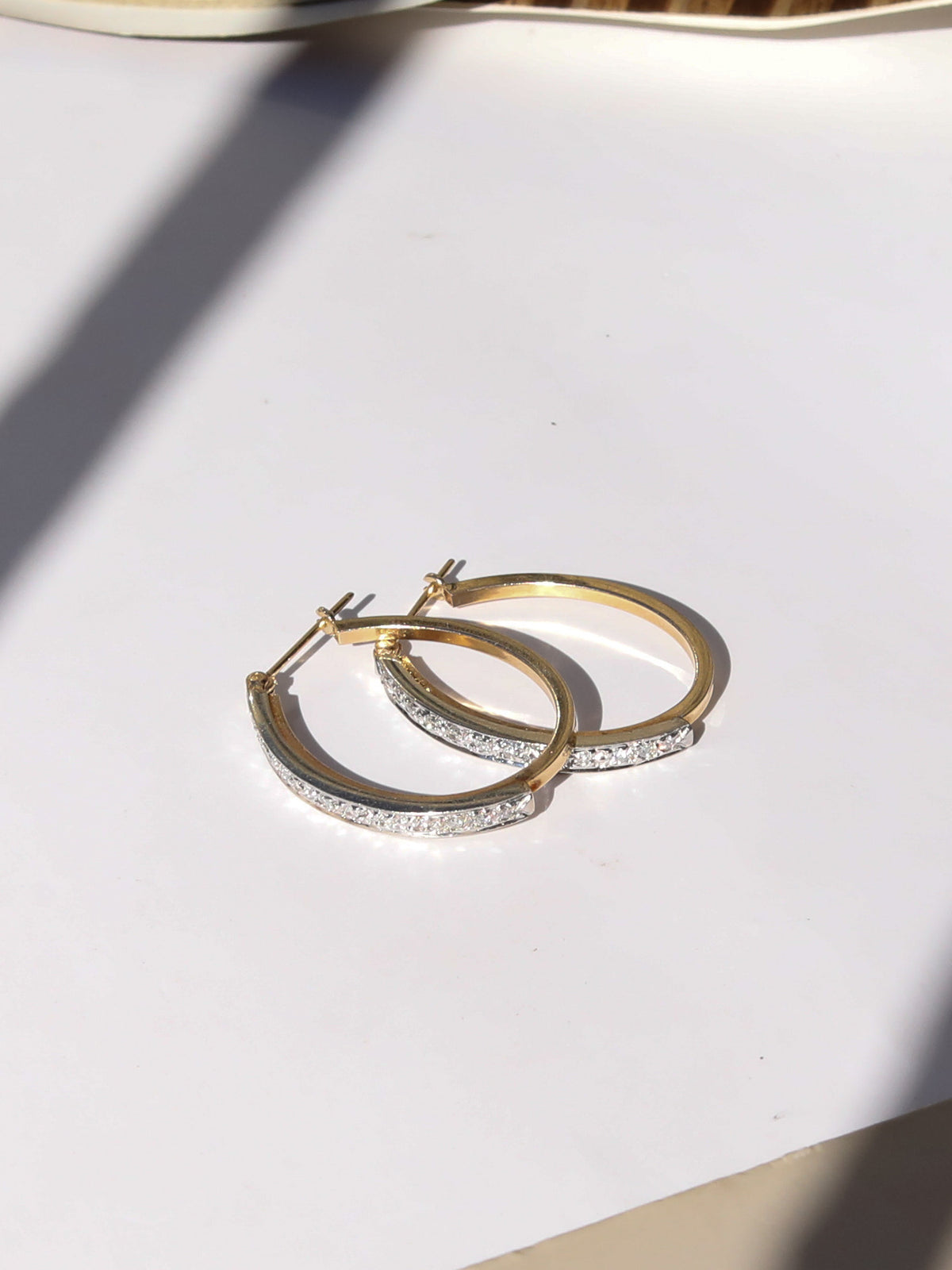 Two toned vintage diamond hoops