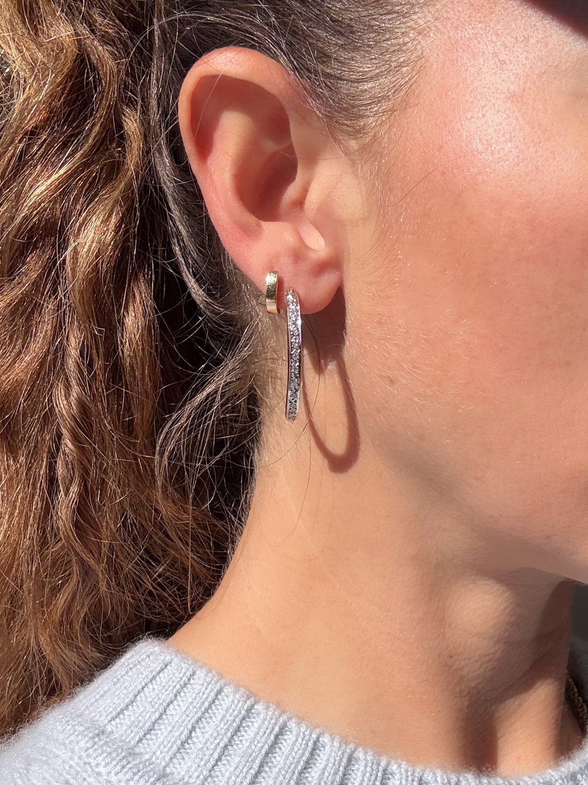 Two toned vintage diamond hoops