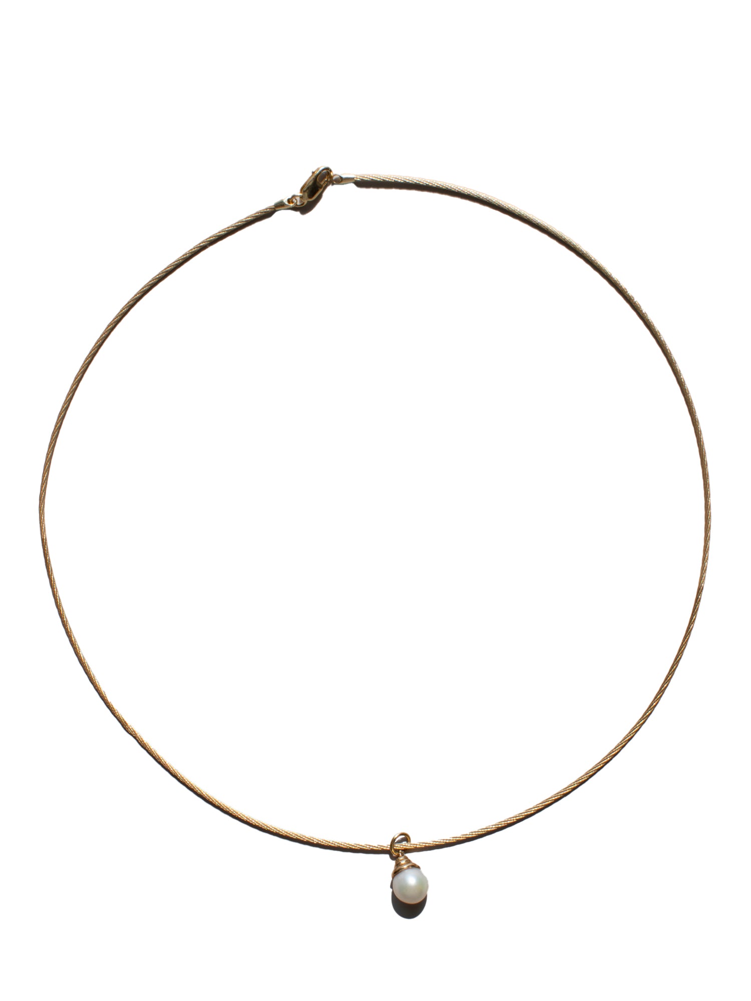 14k gold omega cable wire chain with pearl charm
