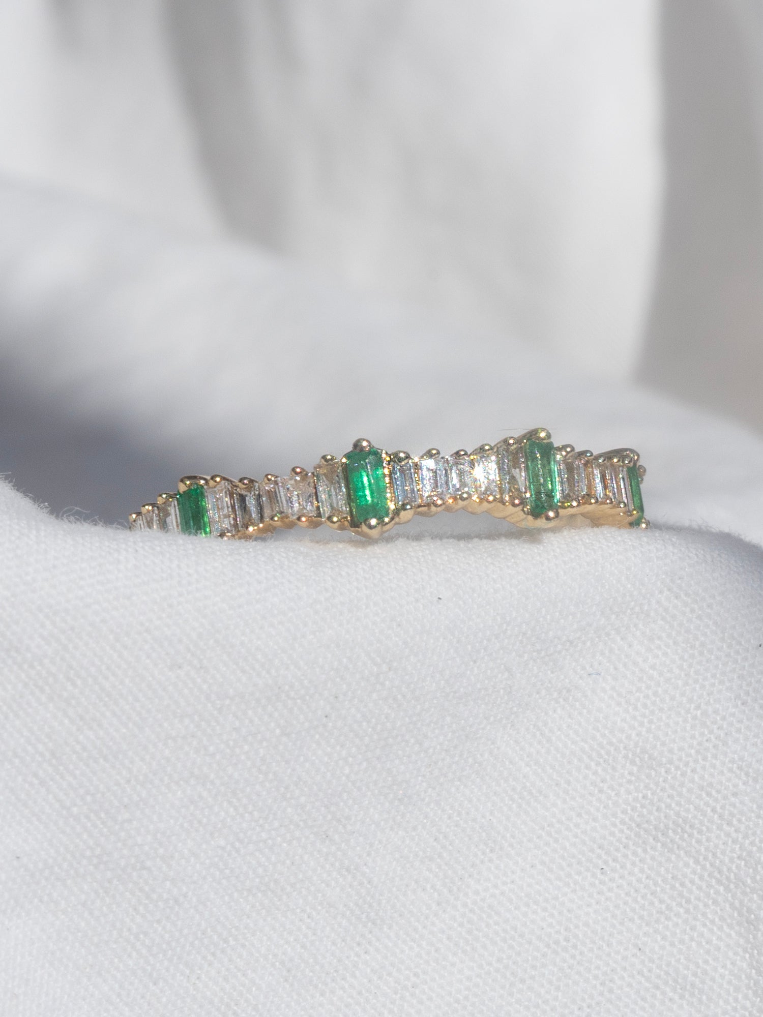 Emerald and Diamond Baguette Ring