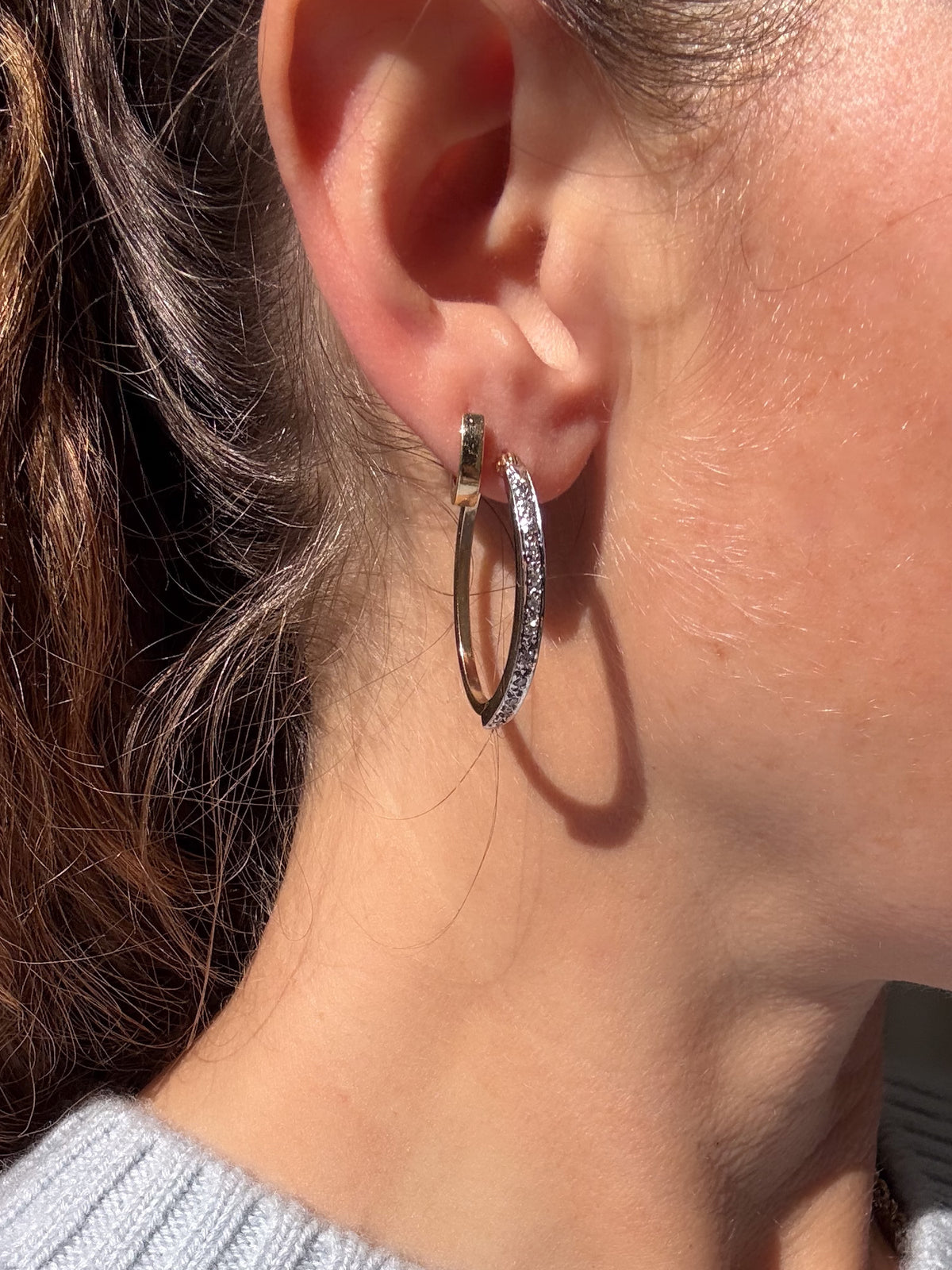 Two toned vintage diamond hoops