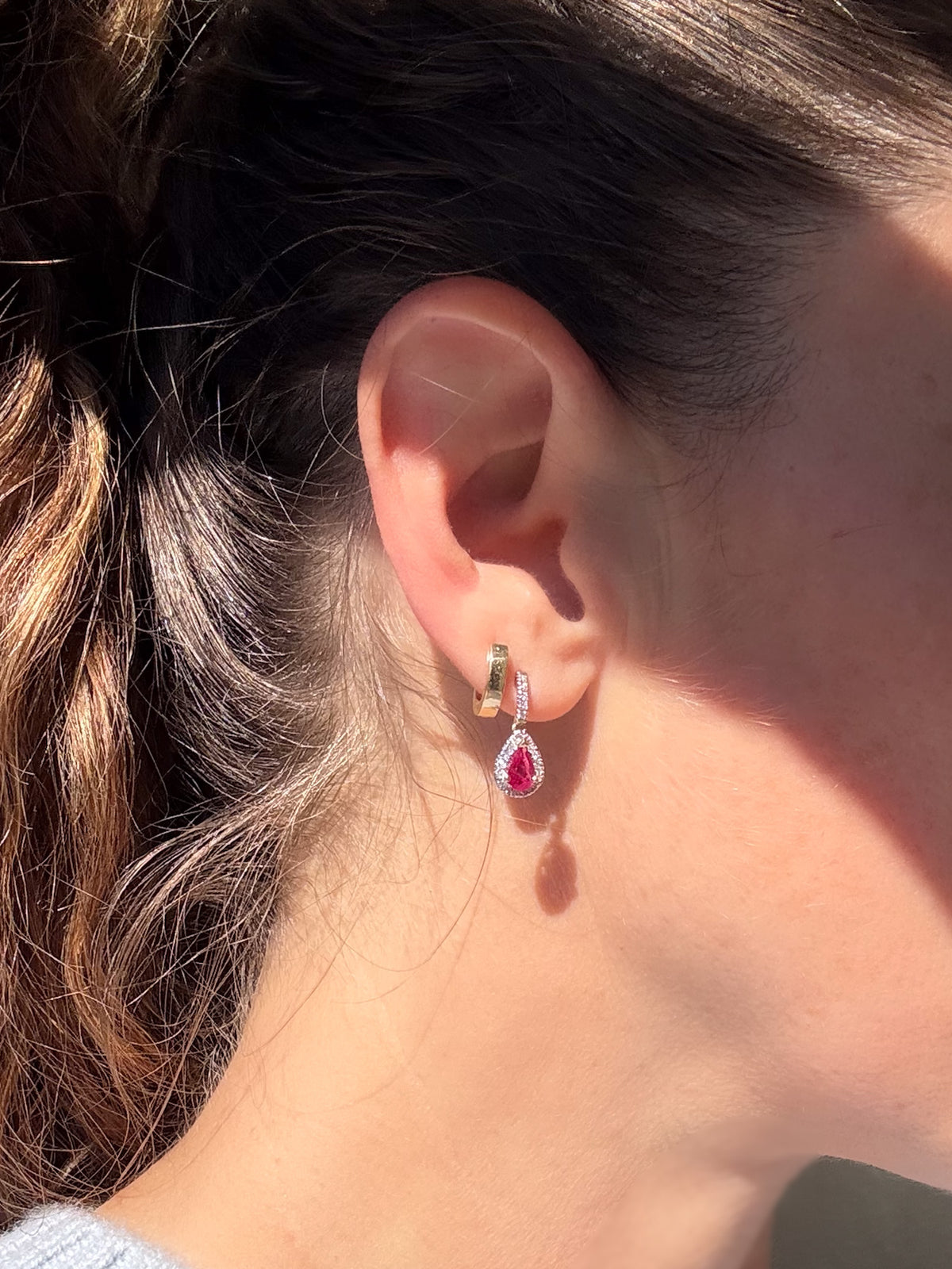 Ruby and Diamond Petite Drop Earring