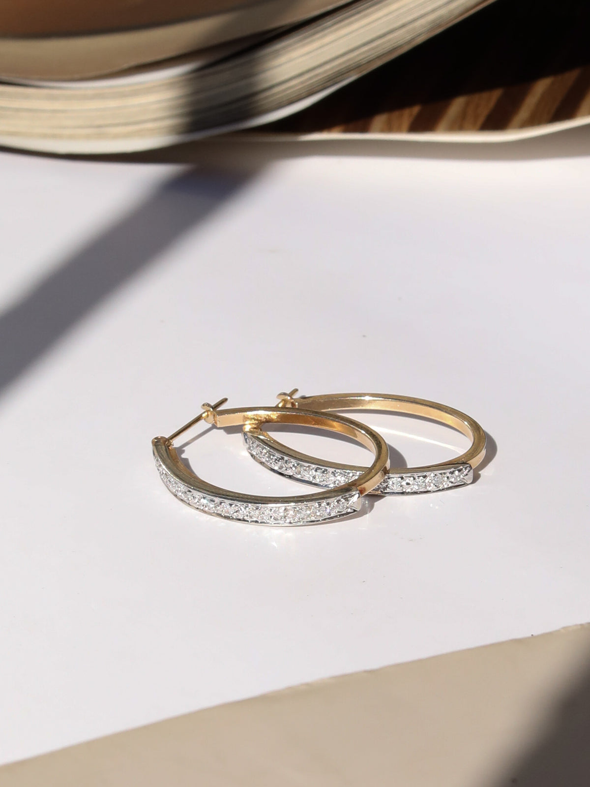 Two toned vintage diamond hoops